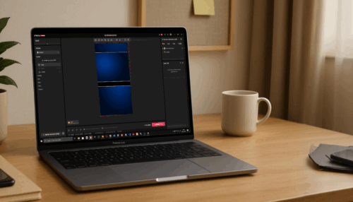 Image de Fond TikTok Live Studio – Bleu & Lignes Dorées